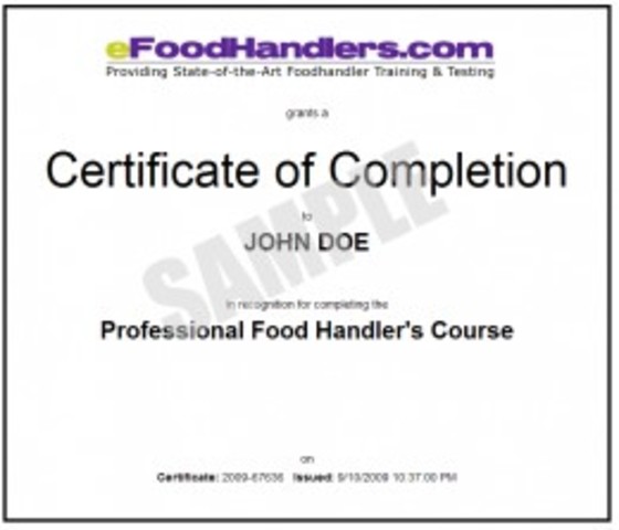 obtained safe food handling certifigate