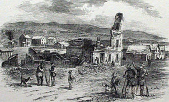 Pro-slavery forces attack Lawrence, Kansas