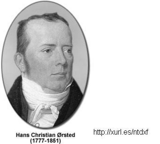 Hans C. Oersted descubre que alrededor de un conductor por el que circulaba una corriente eléctrica se forma&nbsp; un campo magnético.