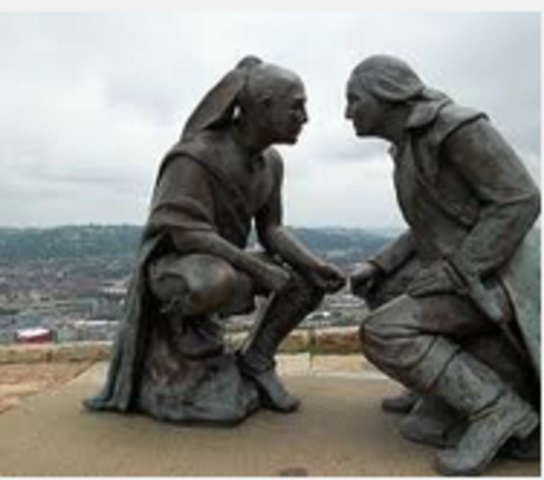 Washington meets with Half-King to build a trading post for Virginia (British) at the Forks of the Ohio 1752-1754