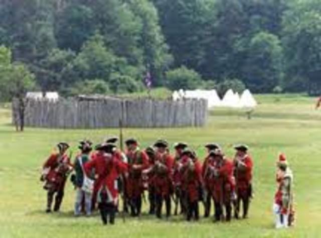 Fort Necessity (British) falls to the French - marks beginning of French and Indian War.