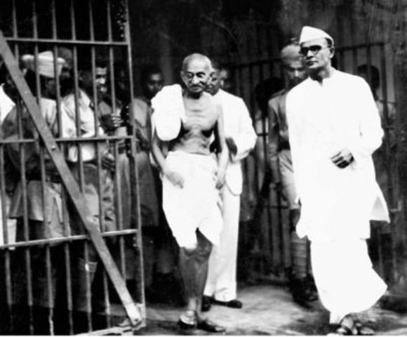 Gandhi is released from prison after being arrested unfairly