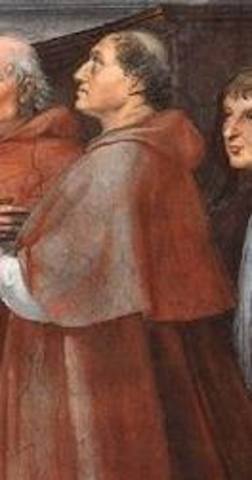 is invited to Rome by Cardinal Riario of San Giorgio