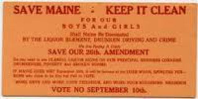 Maine prohibits alcohol