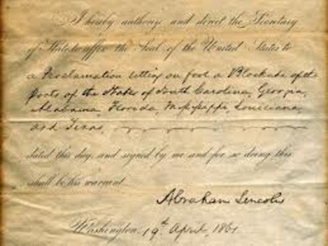 Lincoln orders blockade of the south