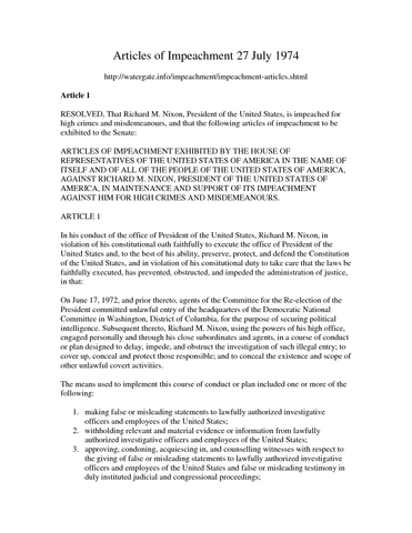 Articles vs. The President