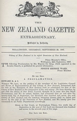 New Zealand was declared a dominion