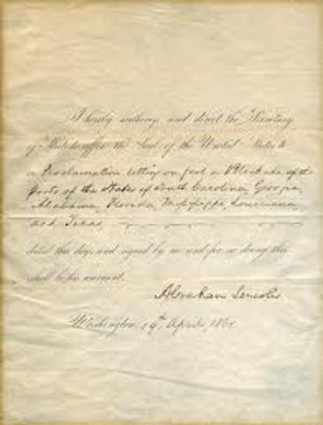 Lincoln orders blockade of the south