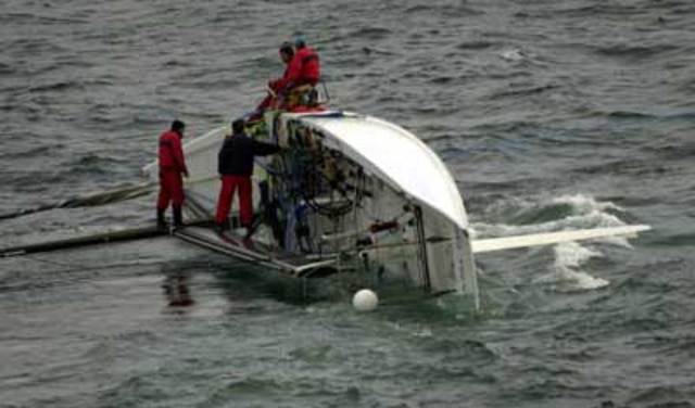 One of the keel boats tipped
