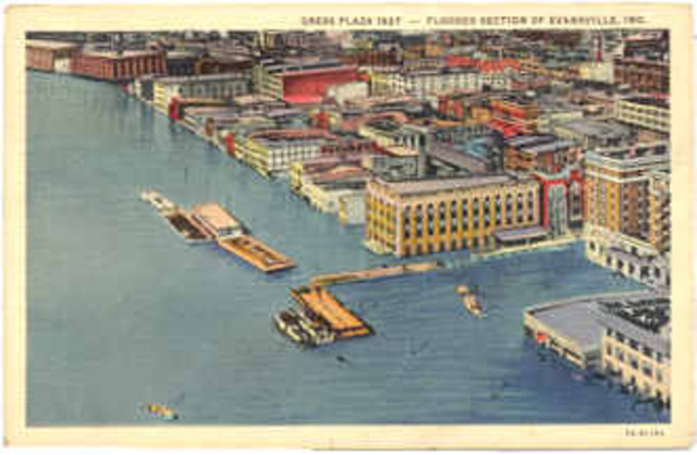 A massive flood covers 500 city blocks in Evansville.