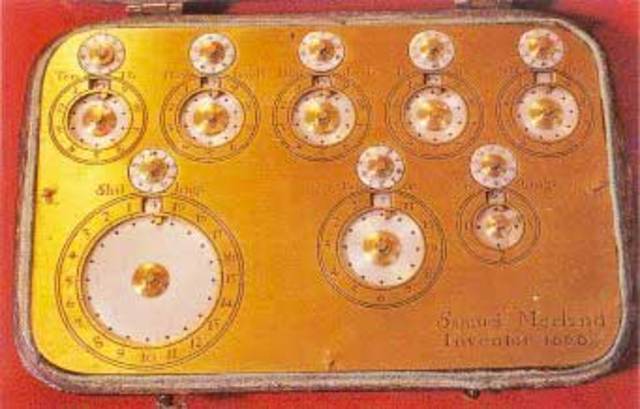 Samuel Morland builds a mechanical calculator