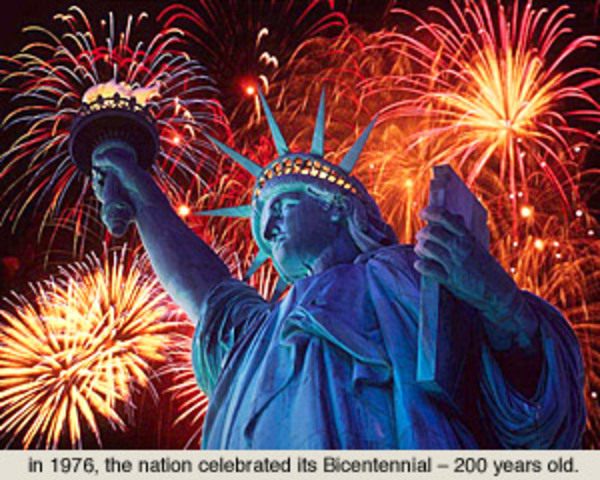 The United States celebrates the Bicentennial marking 200 years as a nation.