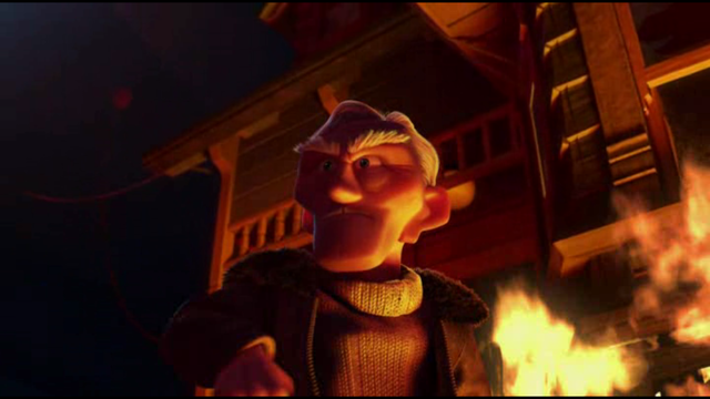 Charles sets Carl's house on fire.