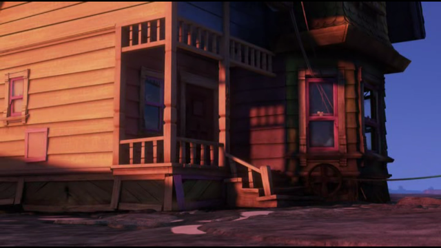 Carl puts the house on Paradise Falls.