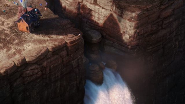 Carl places the house on Paradise Falls