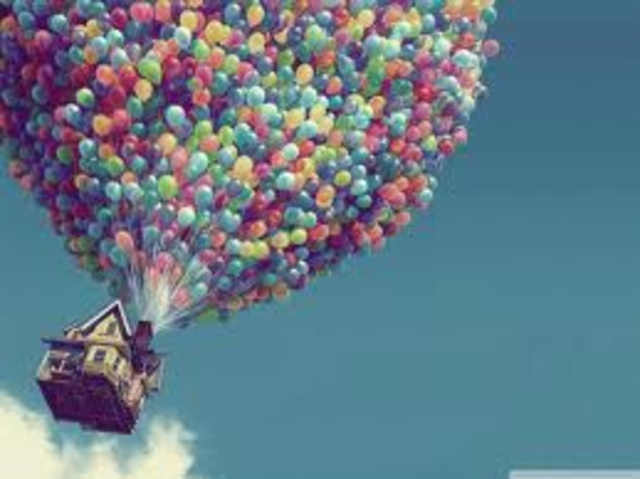 •	Carl uses balloons to float his house and sets off for Paradise Falls