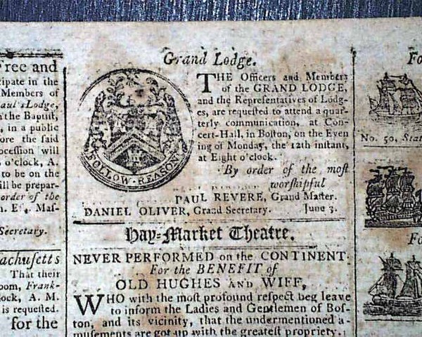 Became one of the foundings of the Grand Masonic Lodge, Boston, MA.