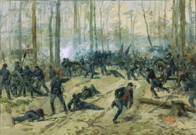 Union General Ulysses S. Grant prevails at the Battle of Shiloh in Tennessee