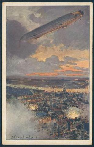 German Zeppelins bomb Antwerp Belgium, 10 die