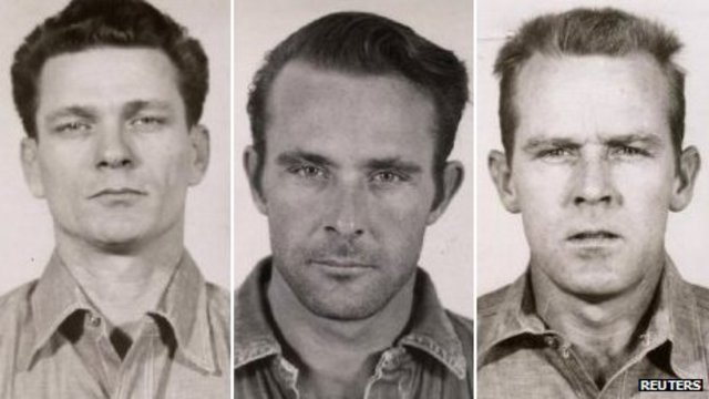 Frank Morris, John Anglin, and Clarence Anglin attempt to escape