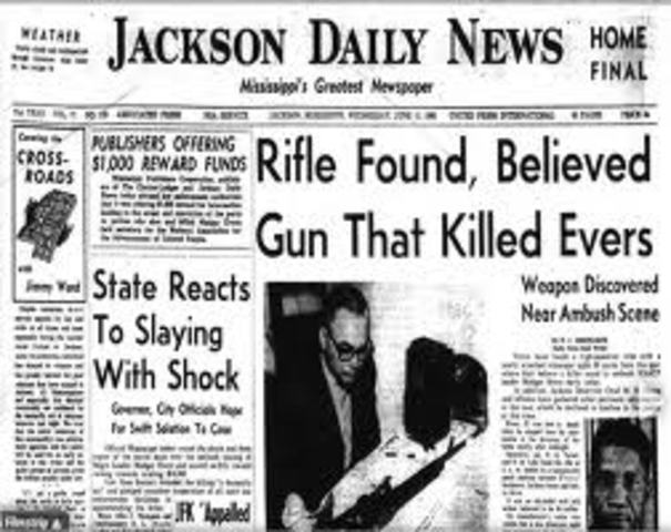 Medgar Evers civil rights leader, assassinated, Jackson, MS.