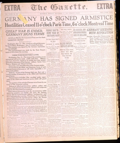 Armistice between Germany and Russia signed.