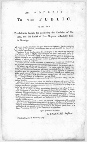 Nomination à la Société de Philadelphie « pour l'abolition de la traite et de l'esclavage »