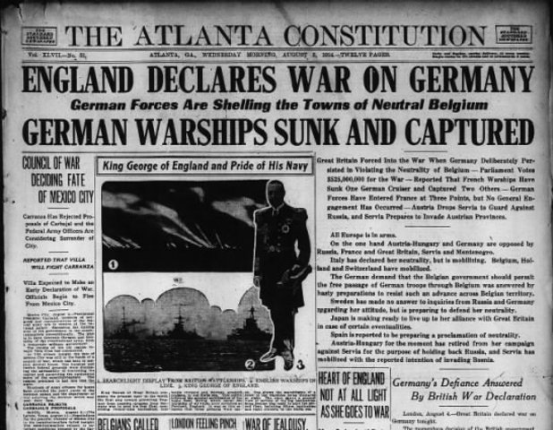 L'Angleterre déclare guerre à l'Allemagne.