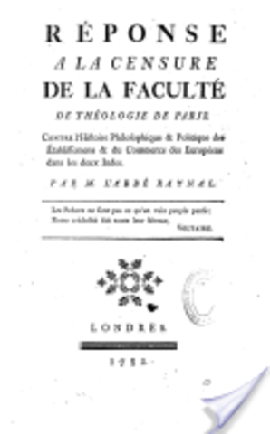 Réponse à la censure de la faculté de théologie de Paris contre l'histoire philosophique