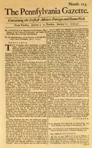 Benjamin Franklin begins publishing The Pennsylvania Gazette