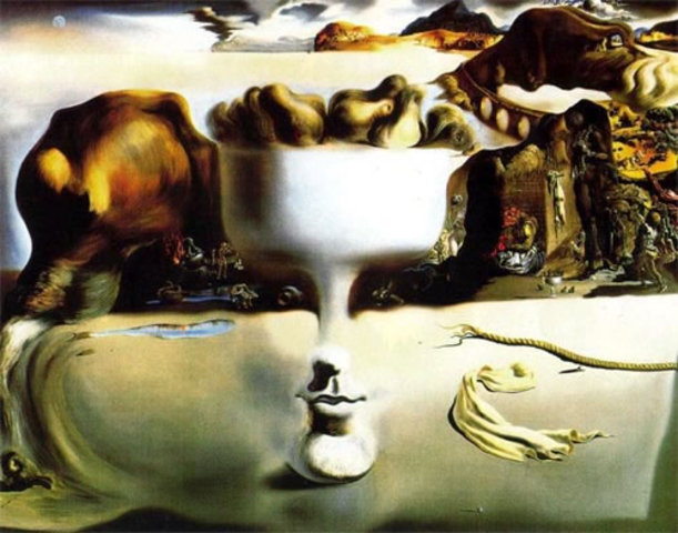 SUBREALISME (COSTUMNS I PROTESTA SOCIAL): "APARICIÓ D'UNA CARA I UN FRUITER A UNA PLATJA"