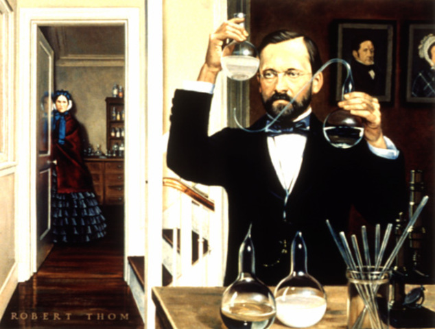 Louis Pasteur invents pasteurisation, heating wine to prevent spoilage.