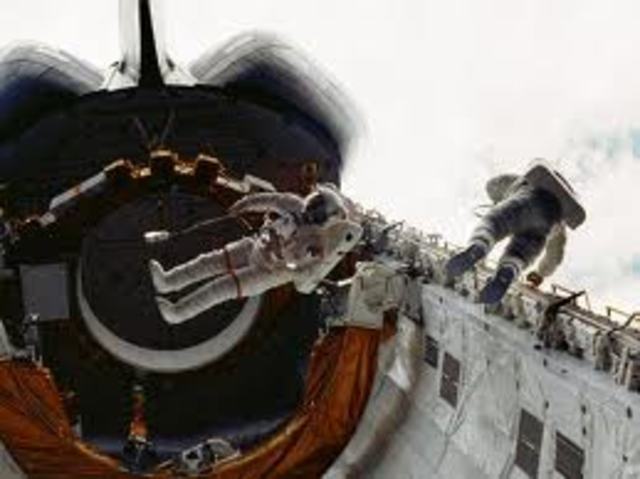 The first space walk on space shuttle
