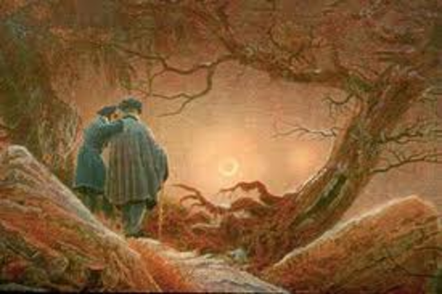 Två män betraktar månen av den tyske målaren CD Friedrich