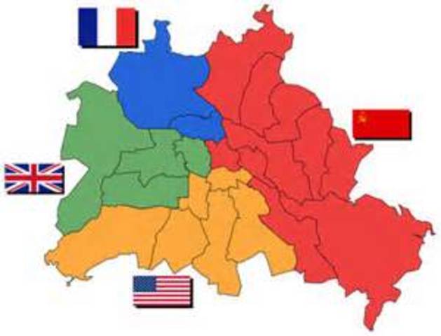 Allies divide up Germany and Berlin and take over the government.