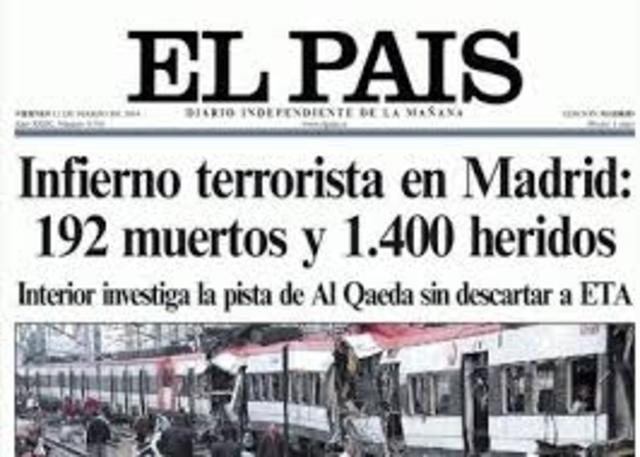 UN GRUPO TERRORISTA ISLAMISTA PROVOCA UN ATENTADO EN MADRID EN EL QUE MUEREN CASI 200 PERSONAS