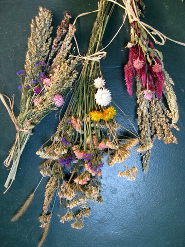 Sarah teaches Anna and Caleb how to dry flowers.