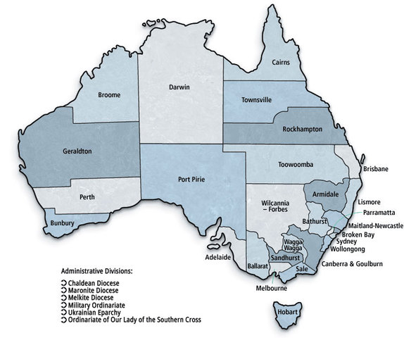 The Catholic Church in Australia is divided into provinces & diocese
