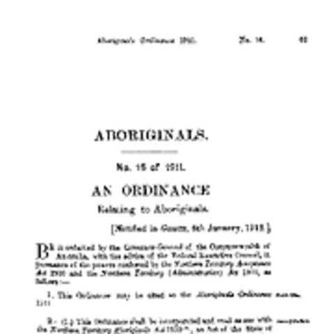 Northern Territory Aborigines Act/Ordinance