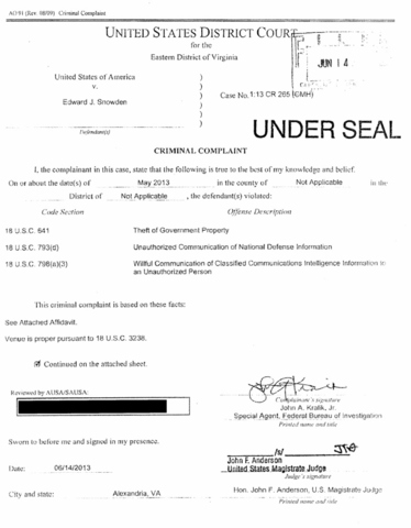 Edward Snowden charged with Espionage