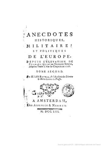 Publication des Anecdotes historiques, militaires et politiques.