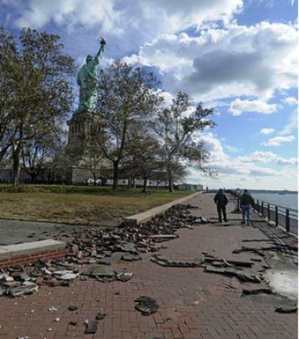 Liberty Island is flooded by Hurricane Sandy