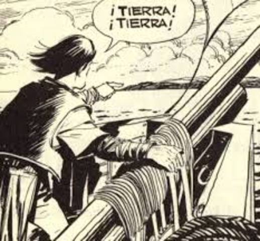 Llega a la Isla Guanahaní, la cual bautizan con el Nombre de San Salvador, en el Archipielago de las Bahamas