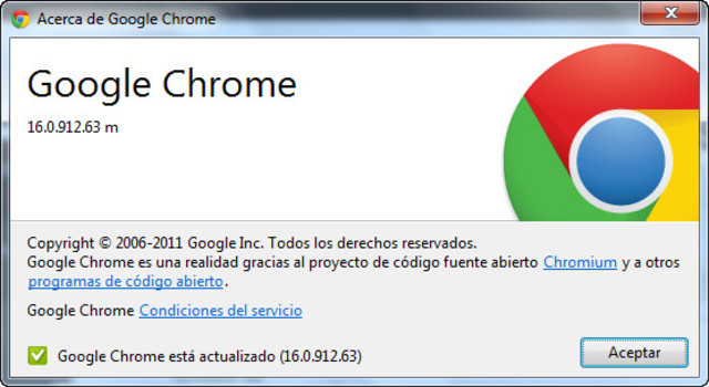 Google Chrome Version 16