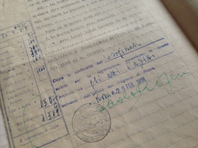 Registrazione contratto del 1933 presso ufficio registri roma