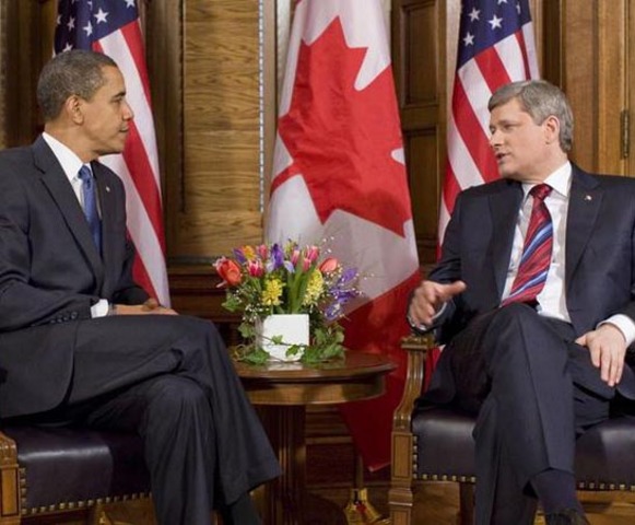 Barack Obama, Meets with Stephen Harper to Discuss Issues
