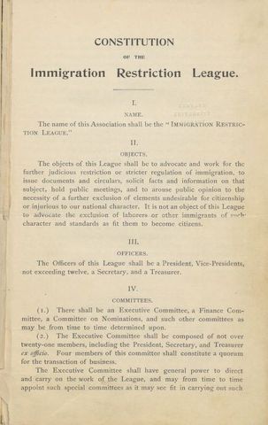 Immigration Restriction League is Founded