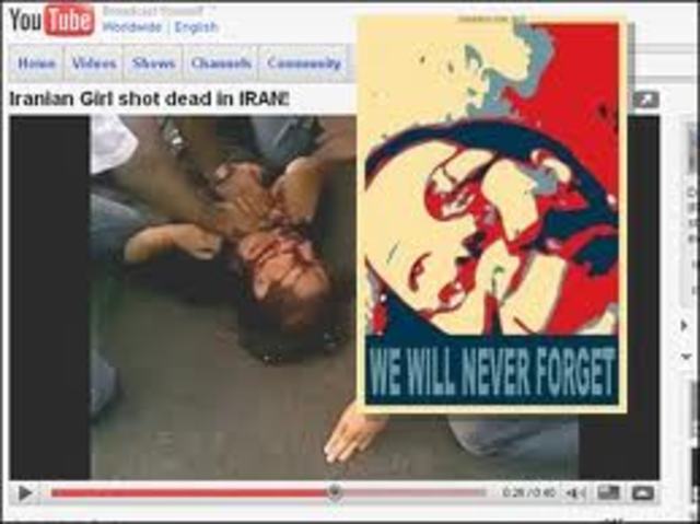 Neda Agha-Soltan is shot by the Basij and her death is posted to Facebook and YouTube
