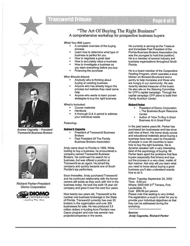 Transworld Tribune's " The Art of Buying The Right Business"