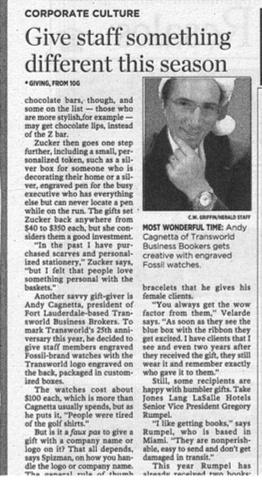 Miami Herald "Andy Cagnetta of Transworld gets creative with engraved Fossil watches"